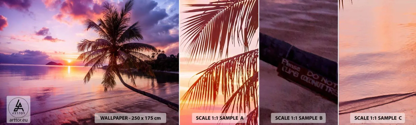 Photo Wallpaper Sample Standard Eco - Bliss up to the Horizon - Landscape, Coconut Palm, Sea - 100x30 cm