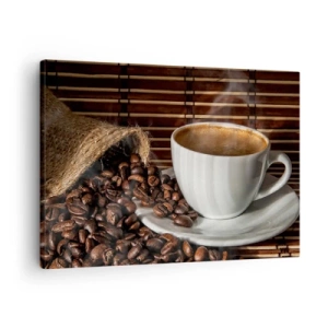 Canvas picture - A cup of coffee with beans on a bamboo background - 70x50cm - Blackness of Coal, Clarity of Diamond - Modern wall decoration for the living room and bedroom ARTTOR