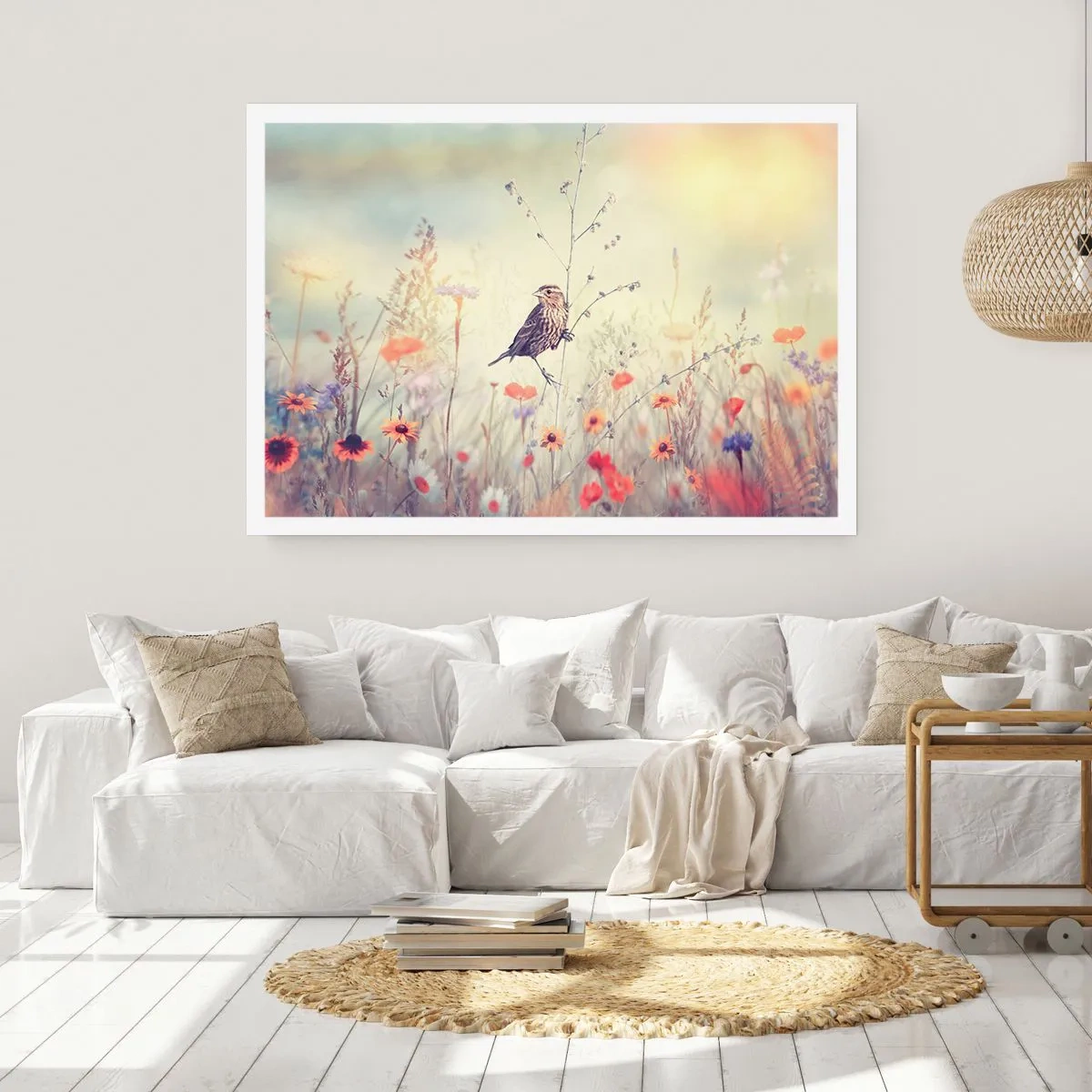 Poster - Bird Portrait with a Meadow in the Background - 91x61 cm