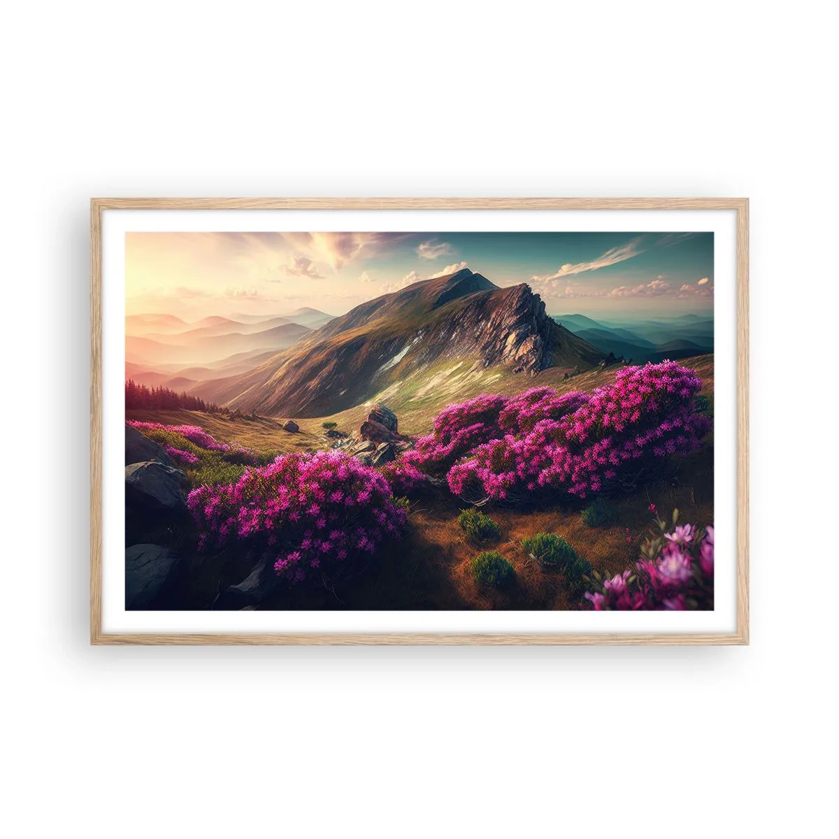 Poster in light oak frame - Summer in the Mountains - 91x61 cm