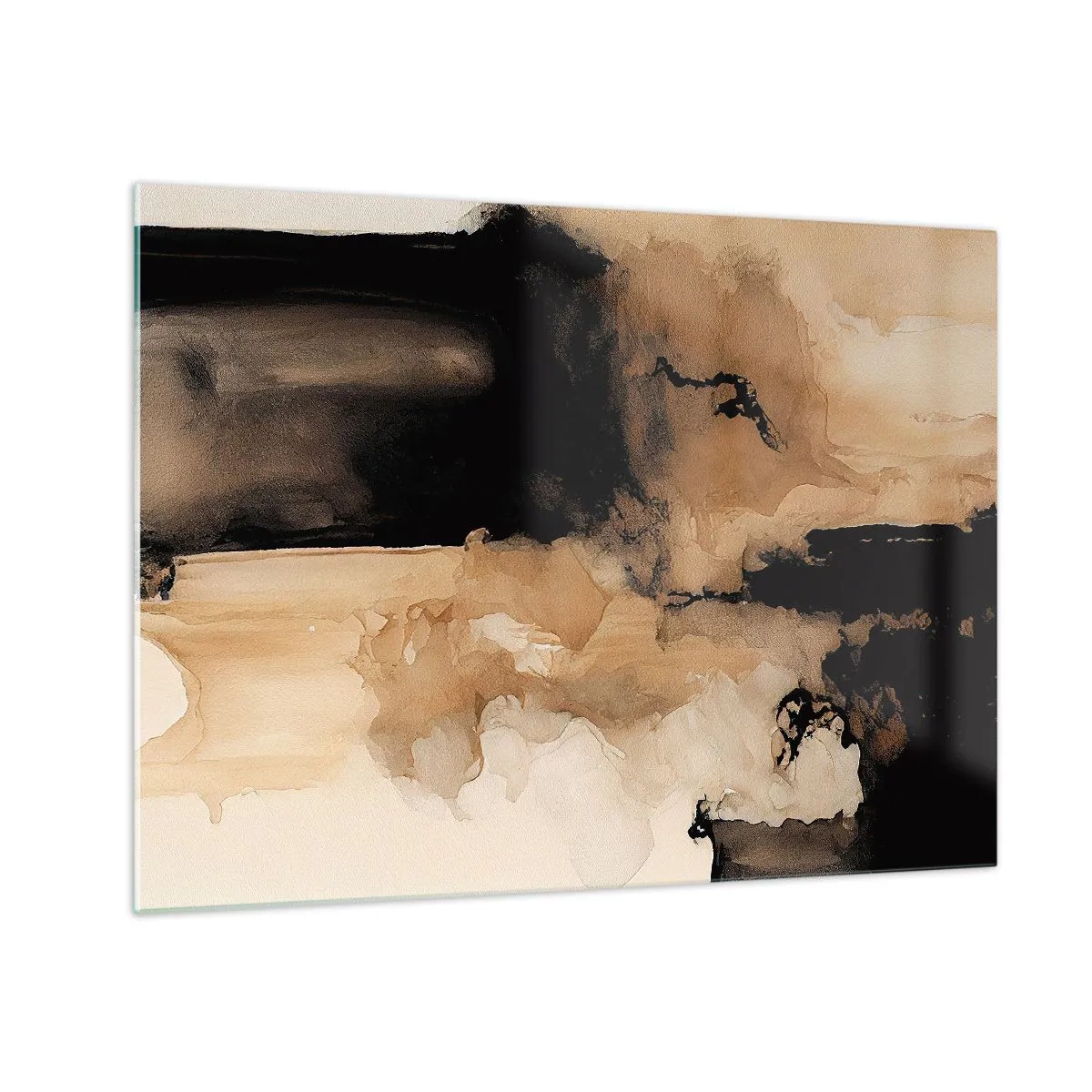 Glass picture - An abstract form in black and brown on a light background - 70x50cm - Intriguing Abstract - Modern wall decoration for the living room and bedroom ARTTOR