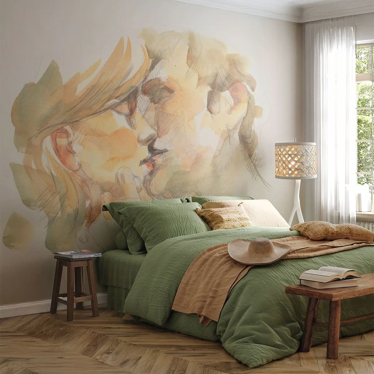 Self-Adhesive Photo Wallpaper Deluxe Sticker - The Missing Half? - Couple in love, Kiss, Piece - 450x315 cm