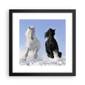 Poster in black frame - Black and White Gallop - 30x30 cm