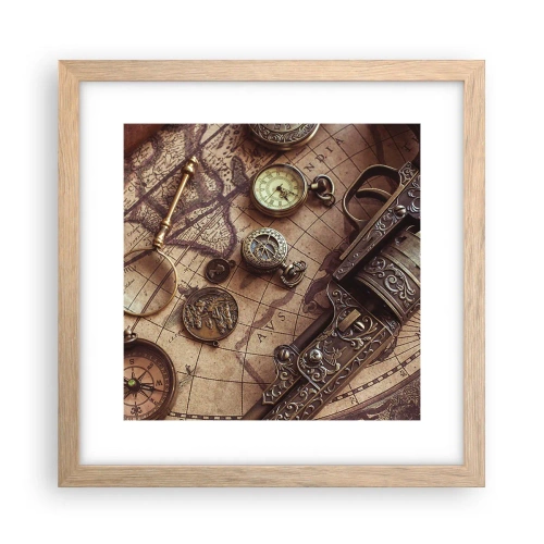 Poster in light oak frame - Adventure Calls - 30x30 cm