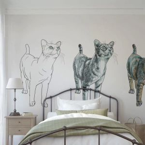 Photo Wallpaper Standard Eco - Drawing Lesson - Animals, Cat, For children - 350x256 cm