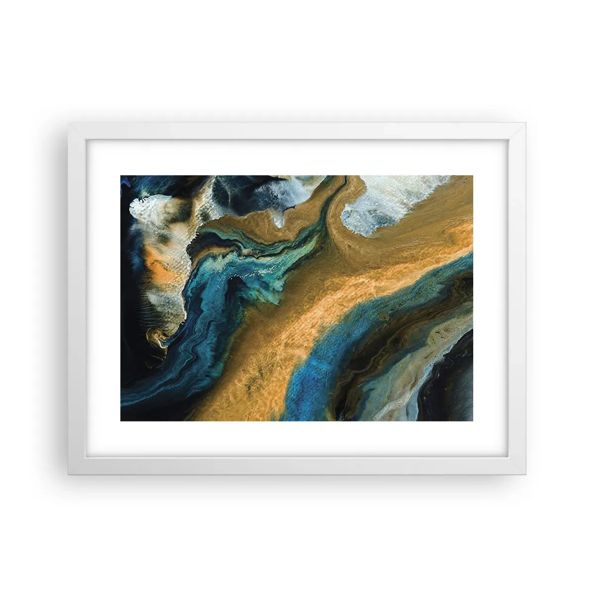 Poster in white frmae - Blue -Yellow - Mutal Influences - 40x30 cm