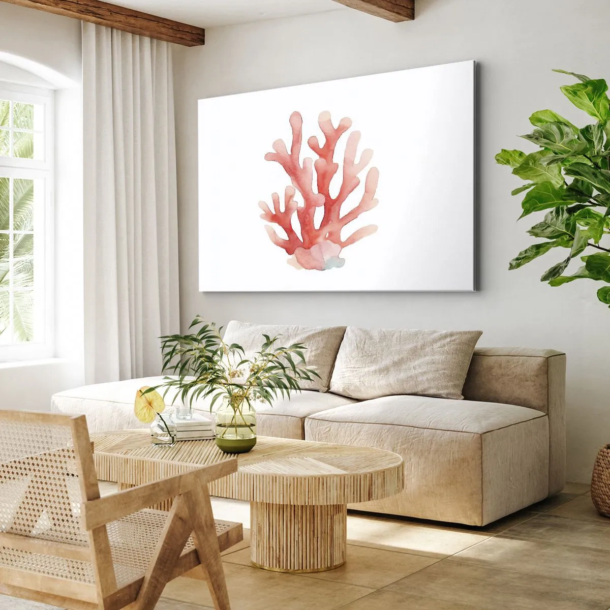 Canvas picture - A subtle illustration of coral in pastel shades - 70x50cm - Coral Colour Colars - Modern wall decoration for the living room and bedroom ARTTOR
