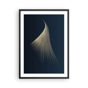 Poster in black frame - A golden abstract shape resembling a strand of hair on a navy blue background. - 50x70cm - Like Angel's Hair - Modern wall decoration for the living room and bedroom ARTTOR