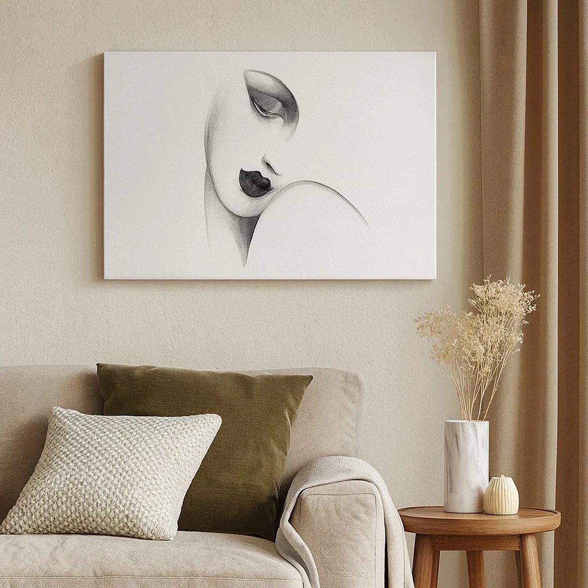 Canvas picture - A subtle portrait of a woman in a monochrome style - 70x50cm - Lempicka Style - Modern wall decoration for the living room and bedroom ARTTOR