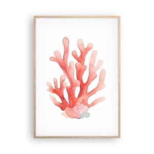 Poster in light oak frame - Coral Colour Colars - 70x100 cm