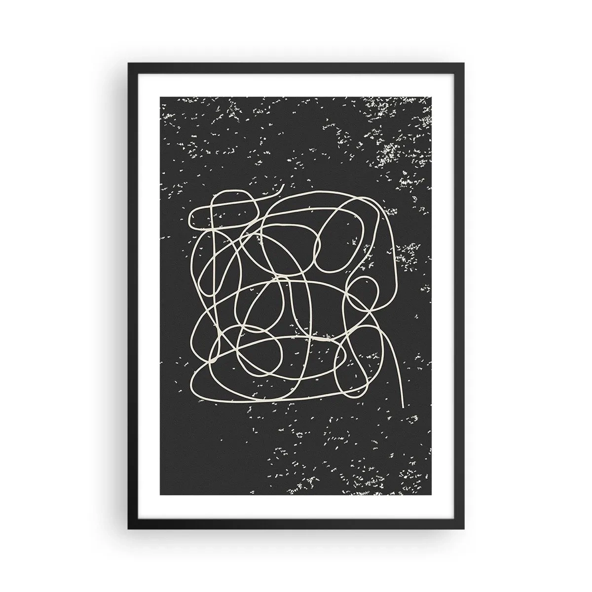 Poster in black frame - Chaotic lines on a black background with white dots - 50x70cm - Lost Thoughts - Modern wall decoration for the living room and bedroom ARTTOR