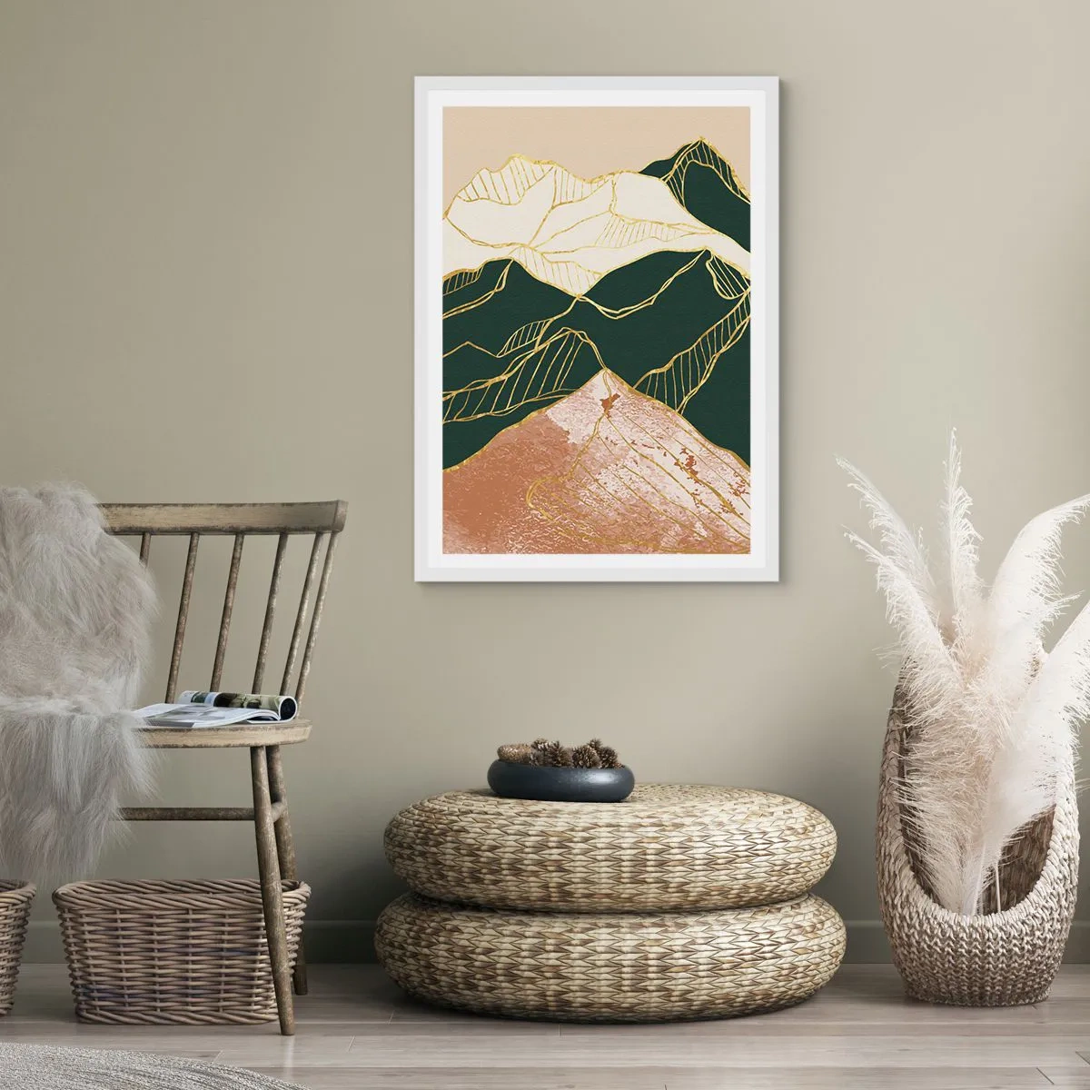 Poster in white frmae - Golden Peaks - 70x100 cm