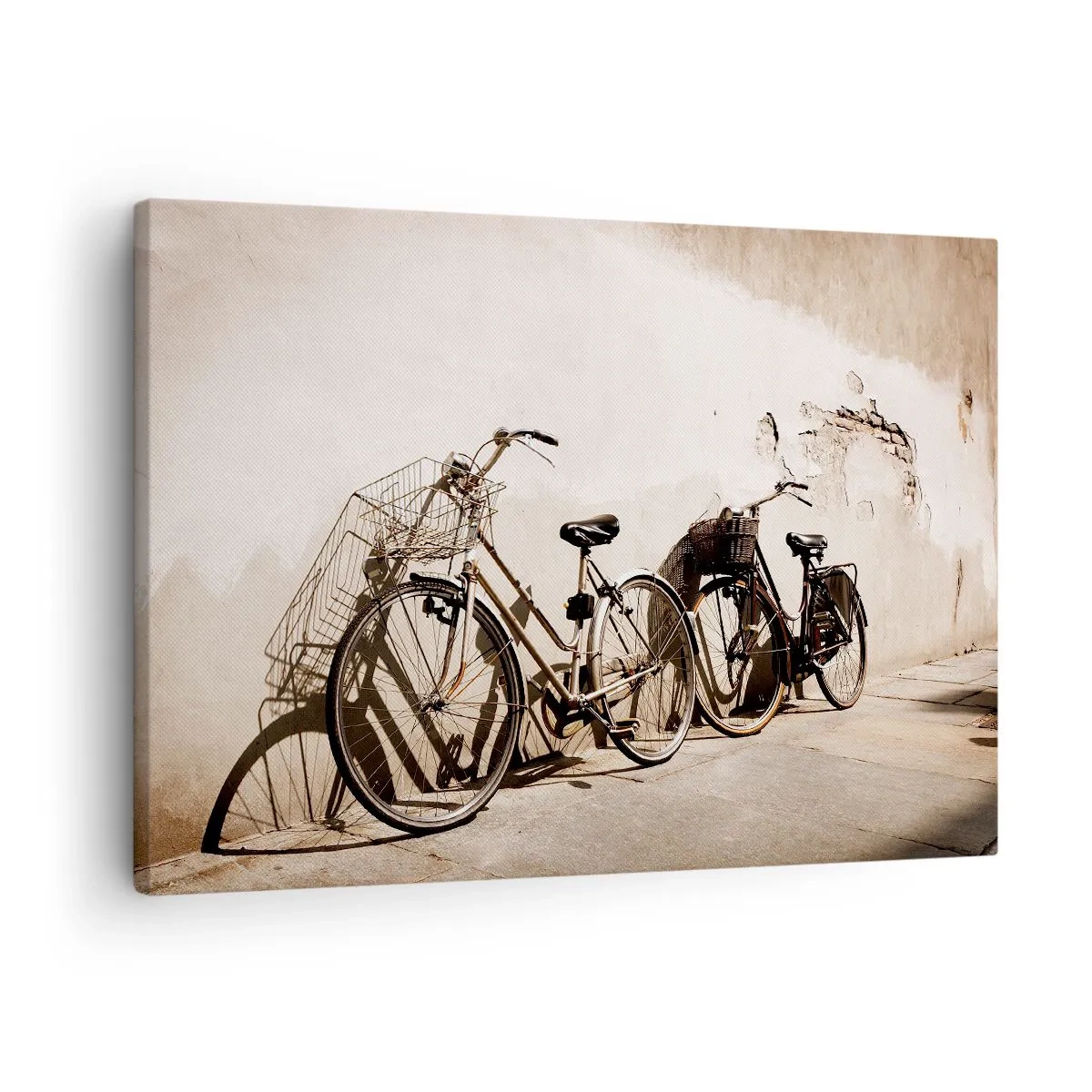 Canvas picture - Two bicycles leaning against an old retro-style wall - 70x50cm - Unforgetable Charm of the Past - Modern wall decoration for the living room and bedroom ARTTOR