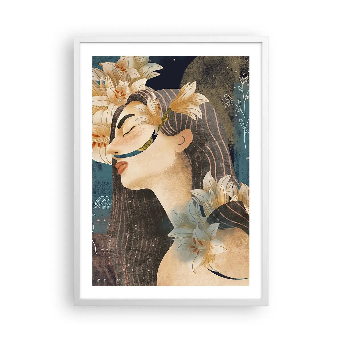 Poster in white frmae - Tale of a Queen with Lillies - 50x70 cm