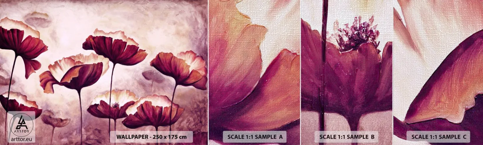 Photo Wallpaper Sample Premium Canvas - Red and White Flake - Abstraction, Flowers, Piece - 100x30 cm