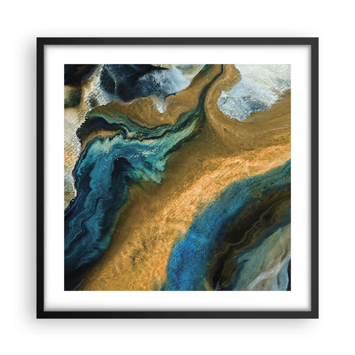 Poster in black frame - Blue -Yellow - Mutal Influences - 50x50 cm
