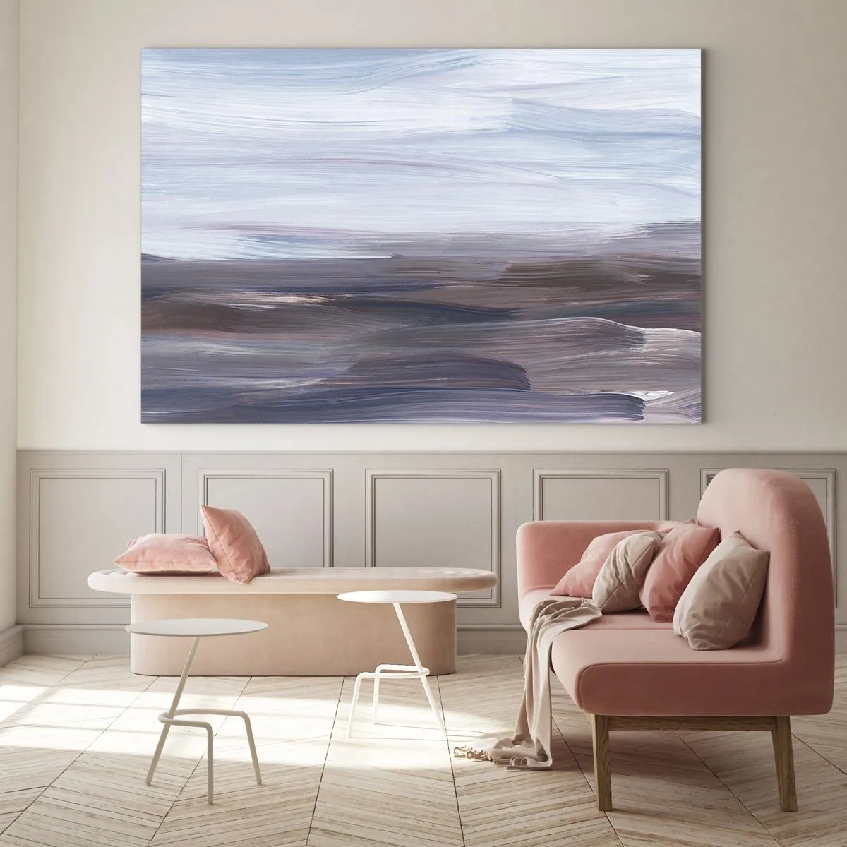 Glass picture - Horizontal streaks of water in shades of blue and brown in an abstract style - 70x50cm - Elements: Water - Modern wall decoration for the living room and bedroom ARTTOR