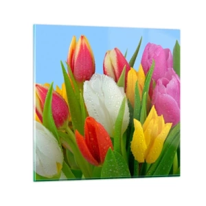 Glass picture - Floral Rainbow in Dew Drops - 40x40 cm