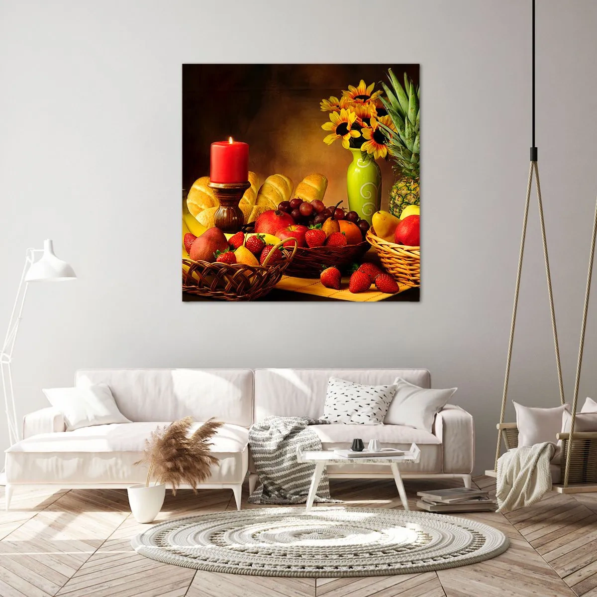 Canvas picture - Still Nature with Bread and Fruit - 70x70 cm