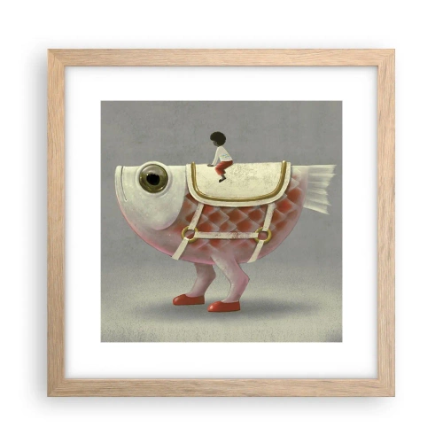 Poster in light oak frame - Fish Jockey - 30x30 cm