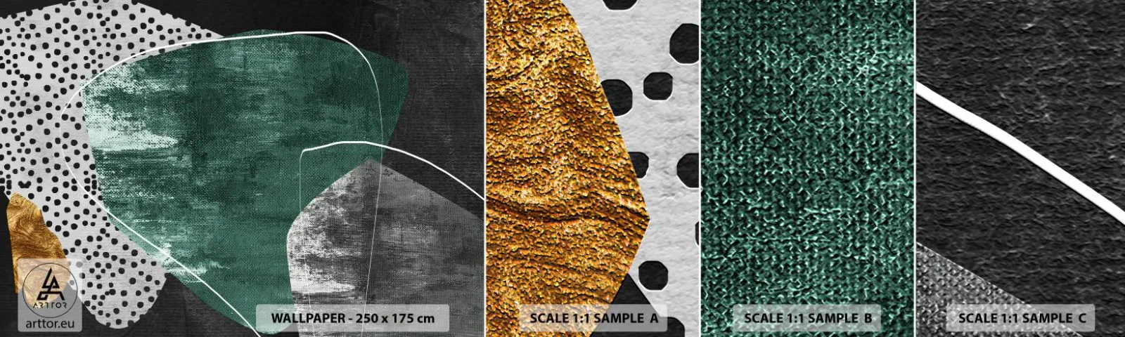 Photo Wallpaper Sample Self-Adhesive Deluxe Sticker - Colourful Abstract with a Golden Petal - Abstraction, Texture, Collage - 100x30 cm