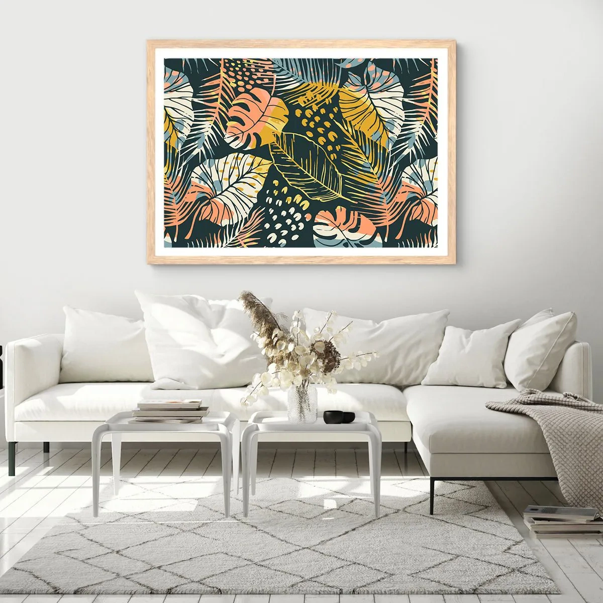 Poster in light oak frame - Leafy Fantasy - 91x61 cm