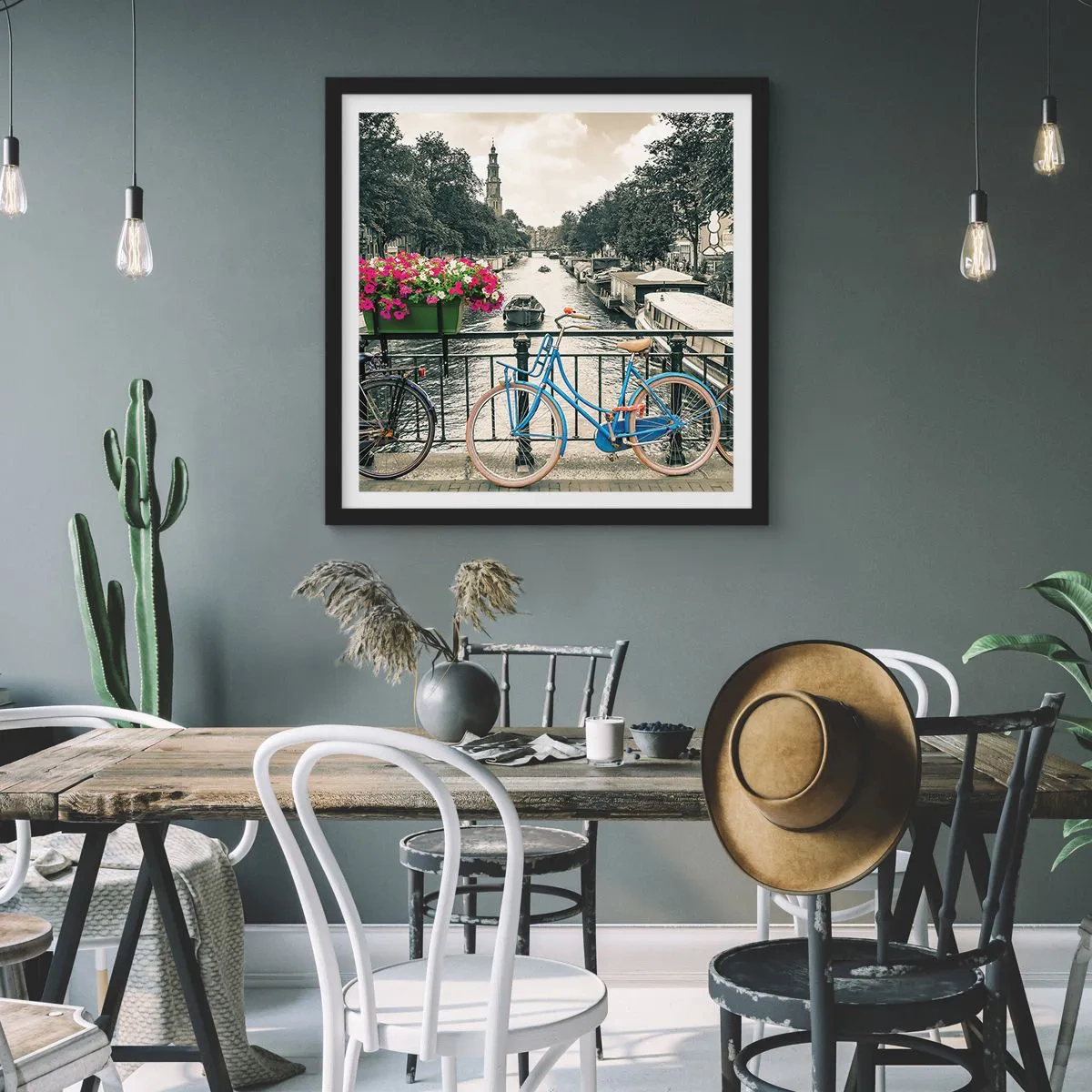 Poster in black frame - Colour of a Street in Amsterdam - 60x60 cm