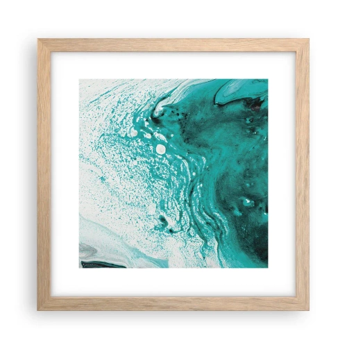 Poster in light oak frame - Dissolving in White and Turquoise - 30x30 cm