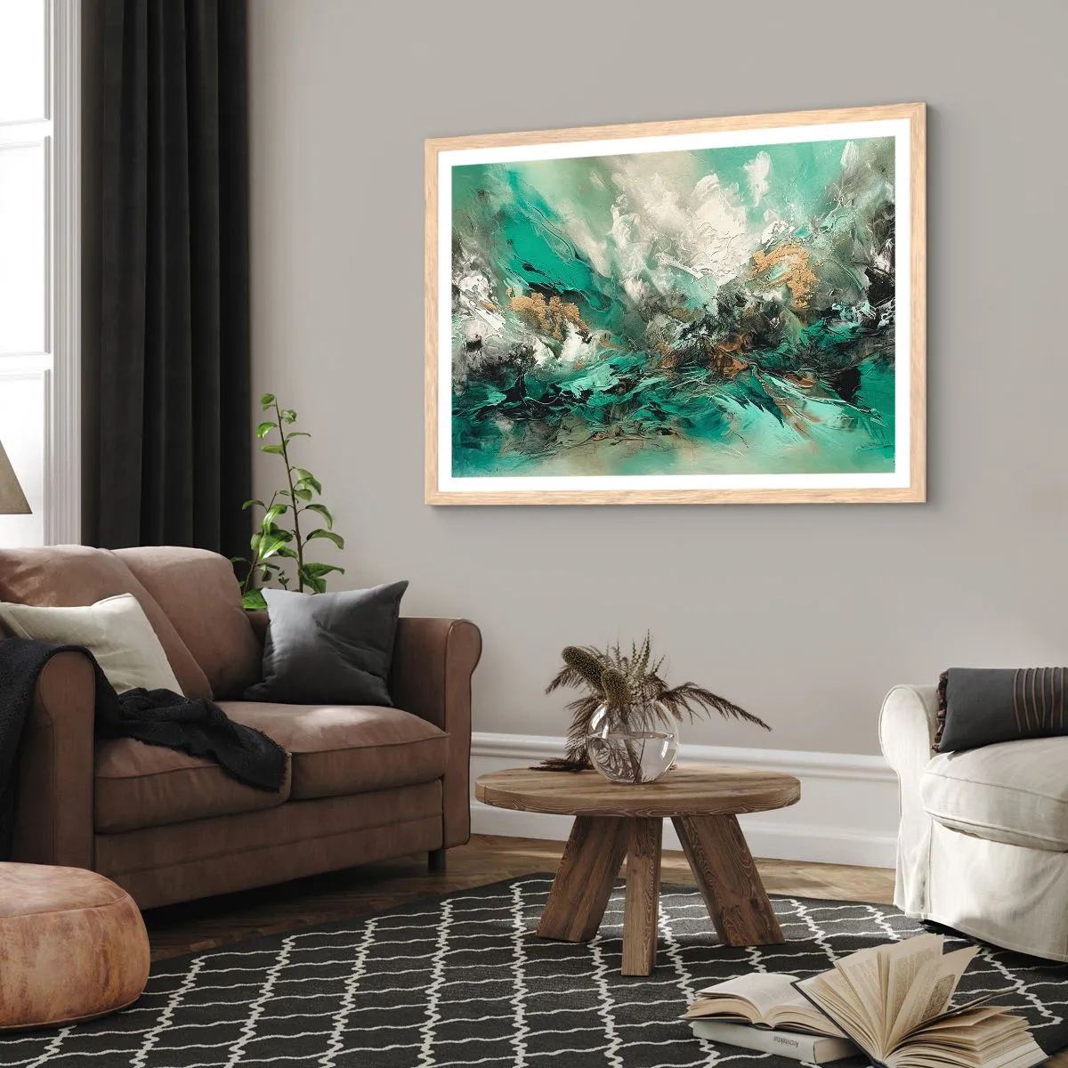Poster in light oak frame - Emerald and Black Lump - 91x61 cm