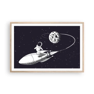 Poster in light oak frame - Space Surfer - 91x61 cm
