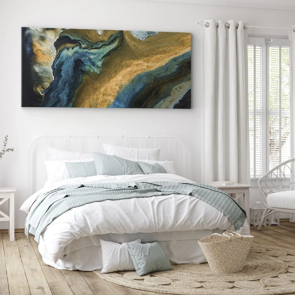 Canvas picture - Blue -Yellow - Mutal Influences - 100x40 cm