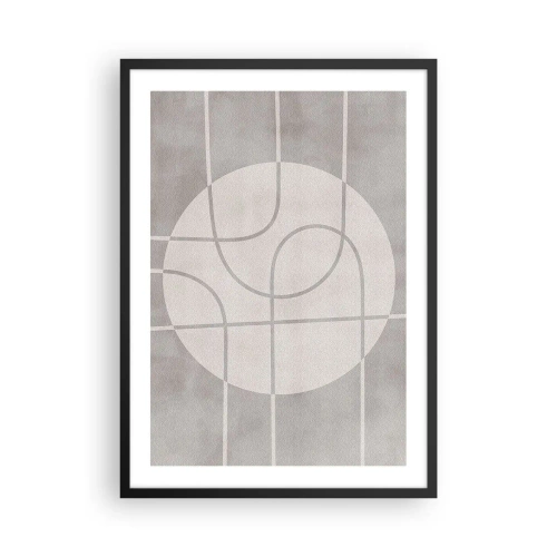 Poster in black frame - Geometric lines and a circle in shades of gray - 50x70cm - Circular and Straight - Modern wall decoration for the living room and bedroom ARTTOR