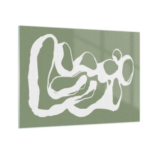 Glass picture - Abstract white organic form on an olive background - 70x50cm - The Call of Space - Modern wall decoration for the living room and bedroom ARTTOR
