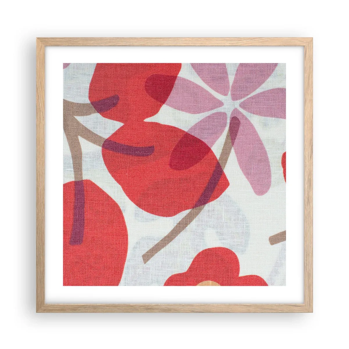 Poster in light oak frame - Flower Composition in Pink - 50x50 cm