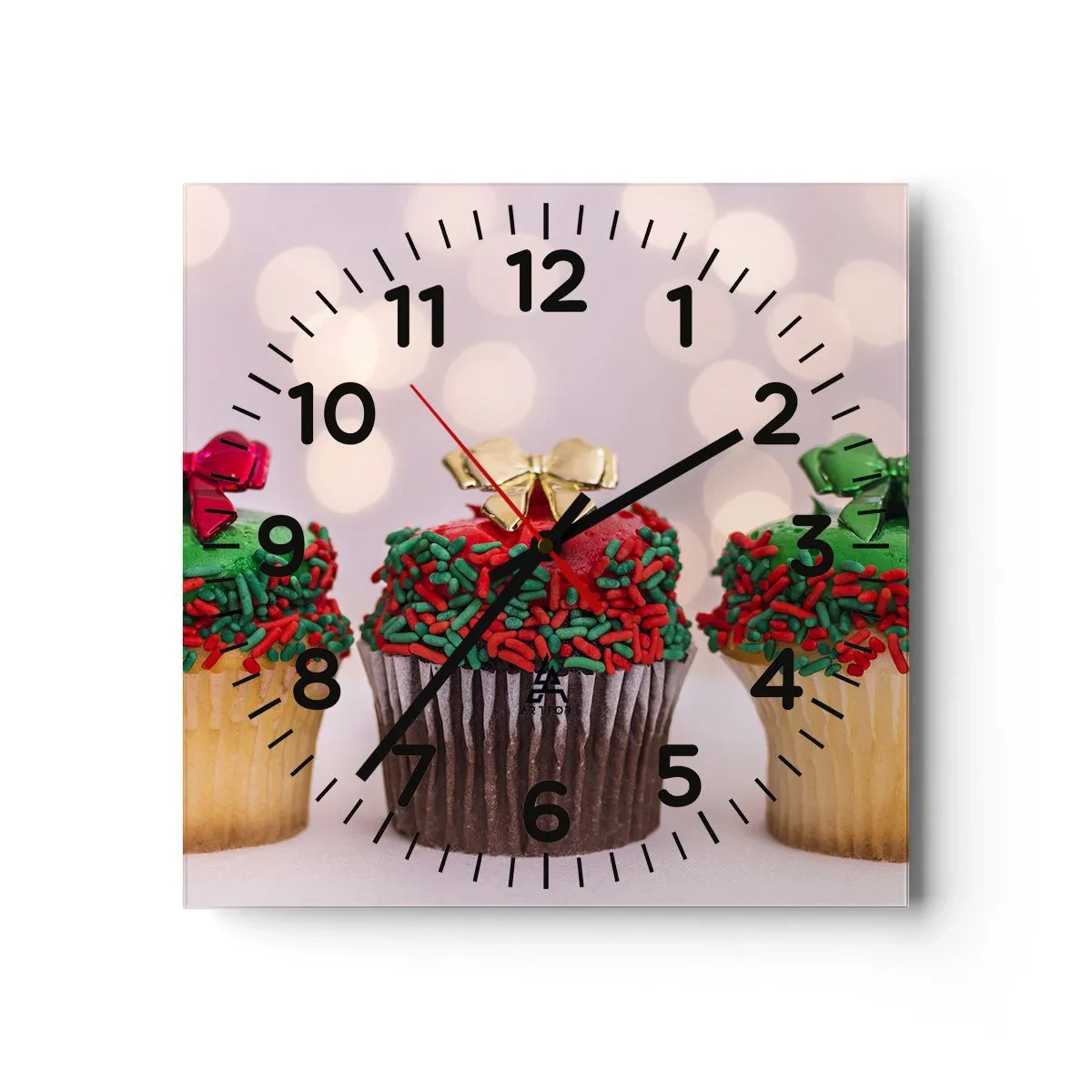 Wall clock - Clock on glass - Cakes with a Bow - 30x30 cm
