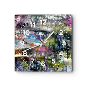 Wall clock - Clock on glass - Collage of Memories - 30x30 cm