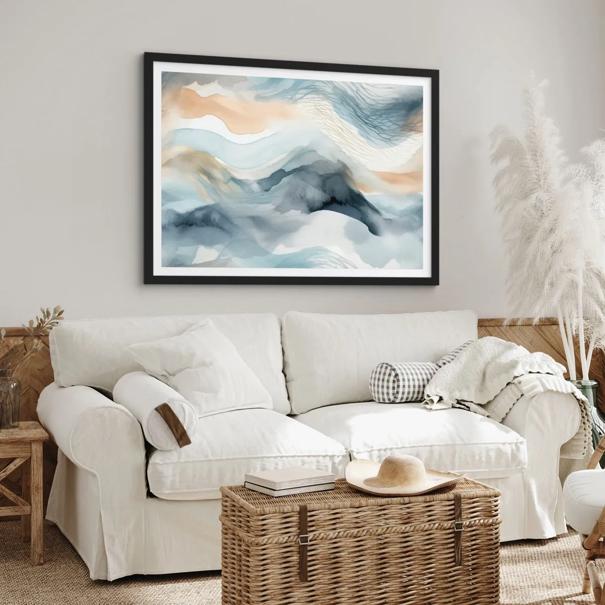 Poster in black frame - Snowy and Foggy Abstract - 70x50 cm