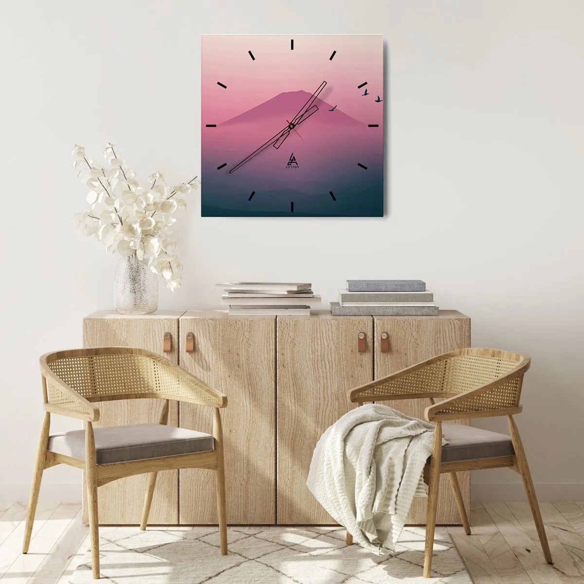 Wall clock - Clock on glass - Wanderers above Clouds - 40x40 cm