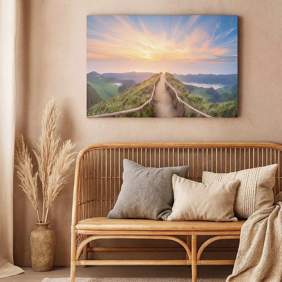 Canvas picture - A picturesque path on a hill with a view of the sunset - 70x50cm - Close to Heaven - Modern wall decoration for the living room and bedroom ARTTOR