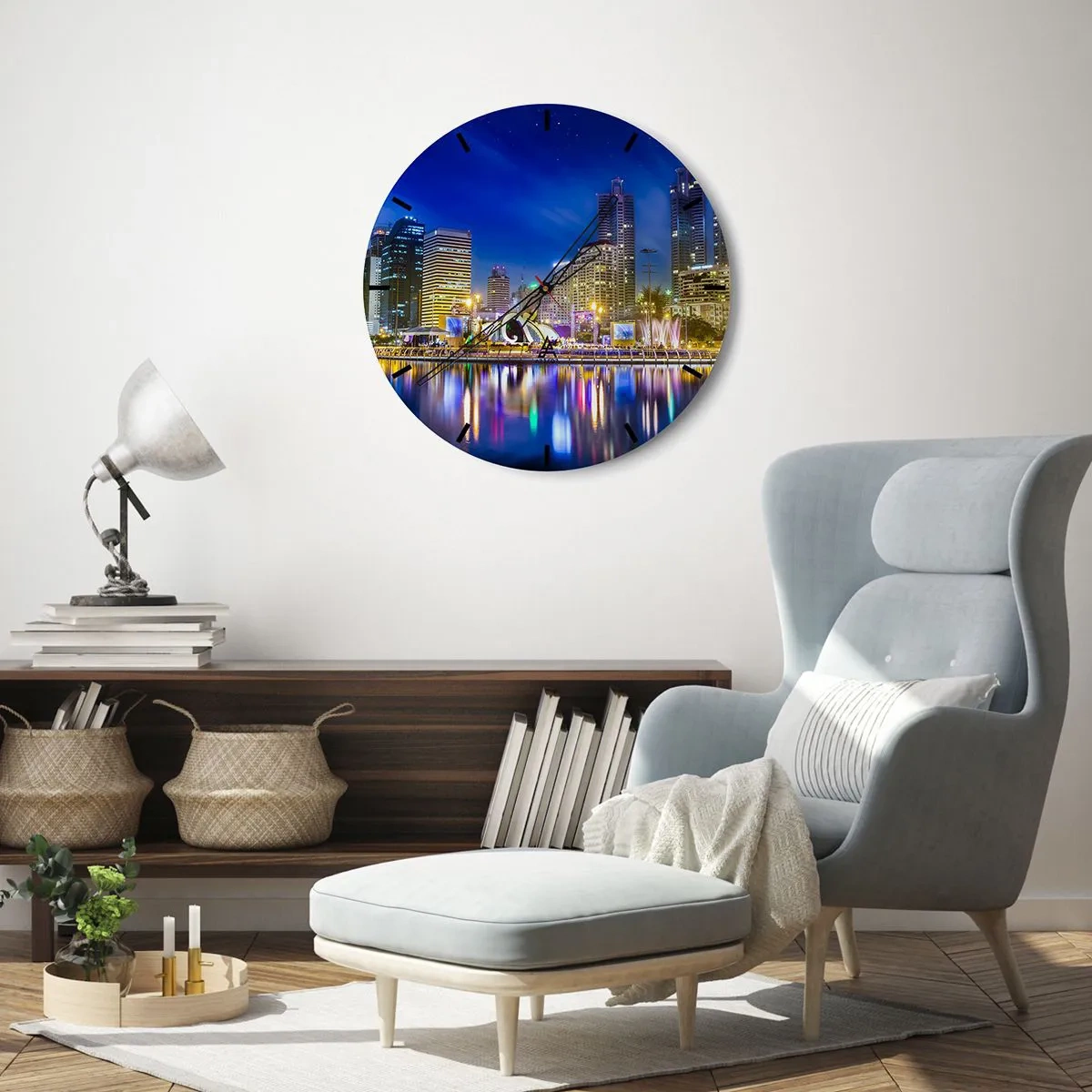 Wall clock - Clock on glass - Rainbow Night of a Metropolis - 30x30 cm
