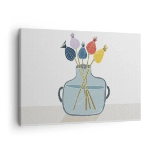 Canvas picture - Colorful dry flowers in a vase on a white background - 70x50cm - As Quiet as Poppies - Modern wall decoration for the living room and bedroom ARTTOR