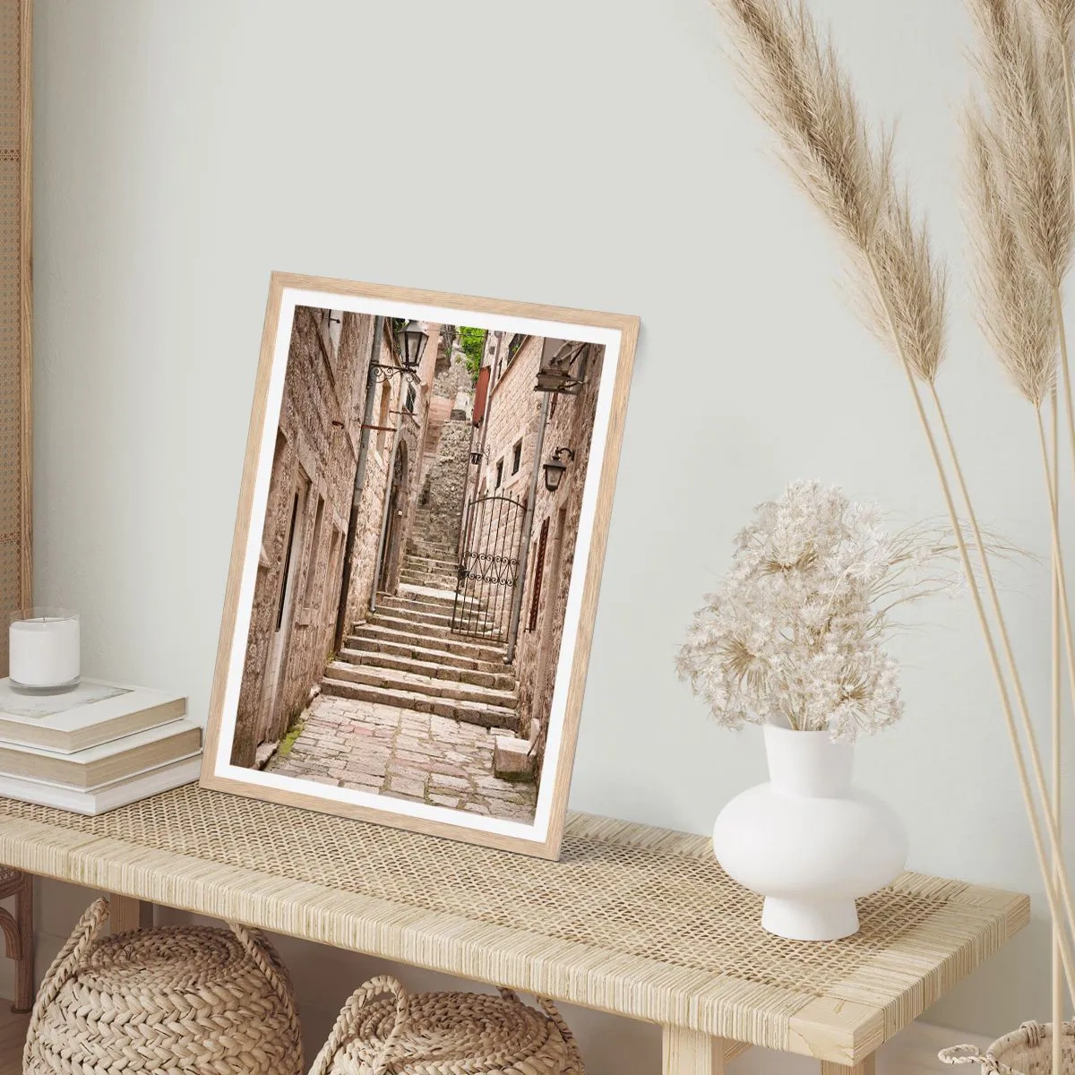 Poster in light oak frame - Magical Old Alley - 61x91 cm