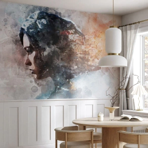 Photo Wallpaper Standard Eco - Tale about a Girl with a City in the Background - Abstraction, Woman, Architecture - 400x280 cm