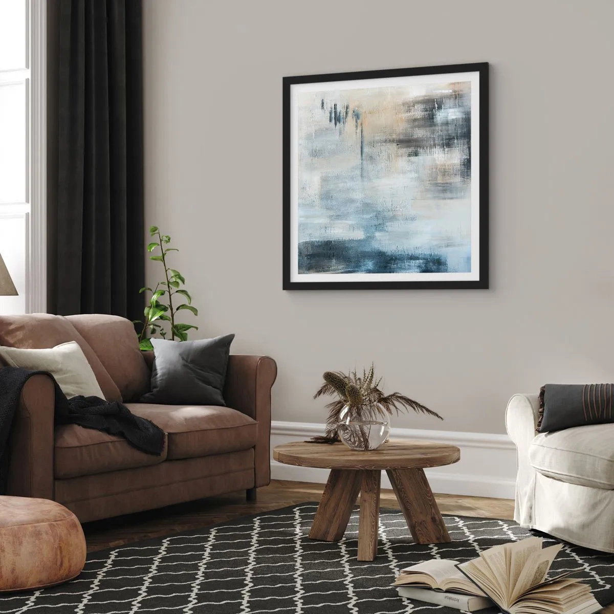 Poster in black frame - Behind the Curtain of Blue - 40x40 cm