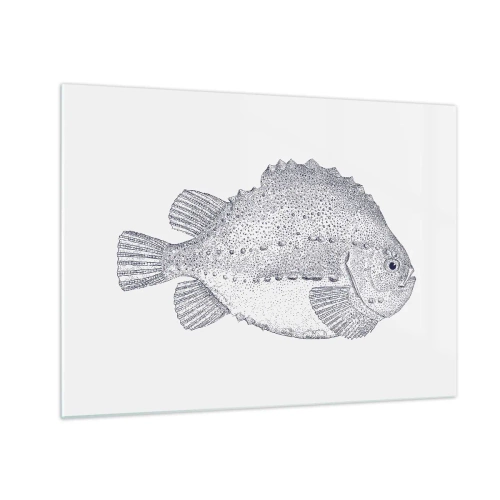 Glass picture - Detailed engraving of a fish on a white background in a nature style - 70x50cm - For Natural Scientist's Album - Modern wall decoration for the living room and bedroom ARTTOR