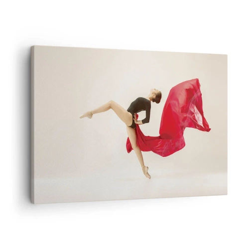 Canvas picture - A dynamic dancer in a black outfit and red fabric in motion. - 70x50cm - Red and Black - Modern wall decoration for the living room and bedroom ARTTOR