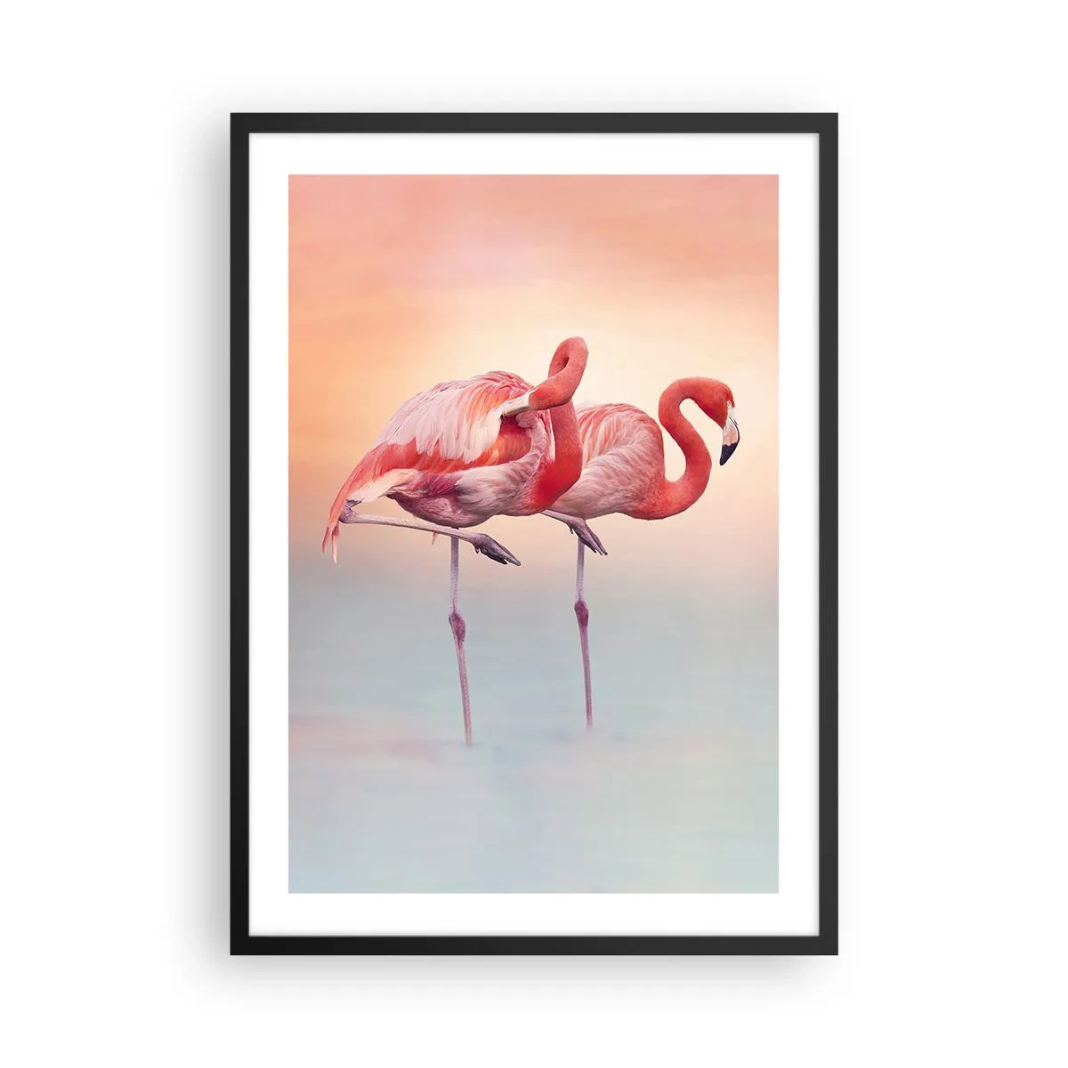 Poster in black frame - Flamingos against a pastel sunset background - 50x70cm - In the Colour Of Sunset - Modern wall decoration for the living room and bedroom ARTTOR