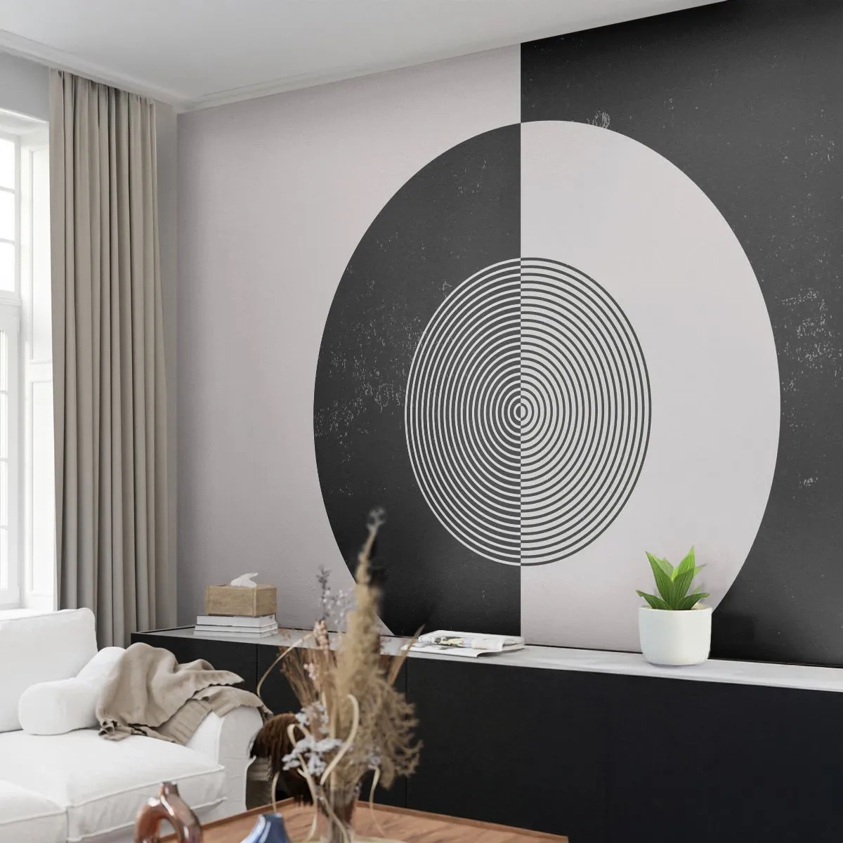 Photo Wallpaper Standard Eco - Harmony in Black and White - Abstraction, Piece, Black and white - 350x256 cm