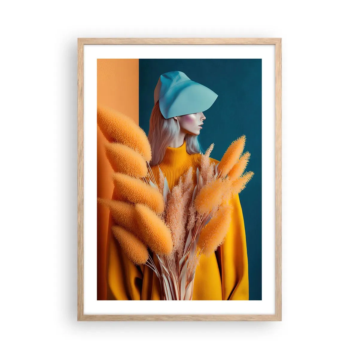 Poster in light oak frame - Fluffy Portrait - 50x70 cm