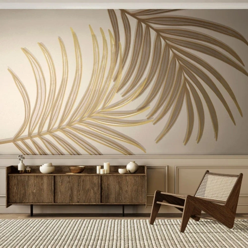 Photo Wallpaper Premium Canvas - Golden Palm! - Abstraction, Palm Leaf, Graphics - 300x210 cm
